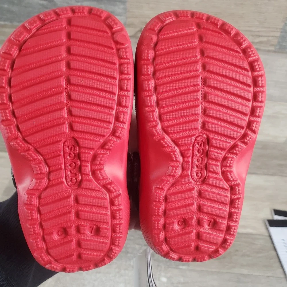 Crocs Classic Lined Santa‎ Kids Clog Sz 7 C7 Red Rubber Slip-On Slingback Shoes